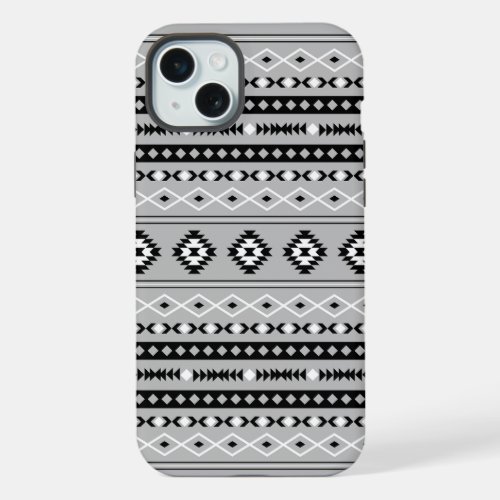 Aztec Black White Grey Mixed Motifs Pattern iPhone 15 Plus Case