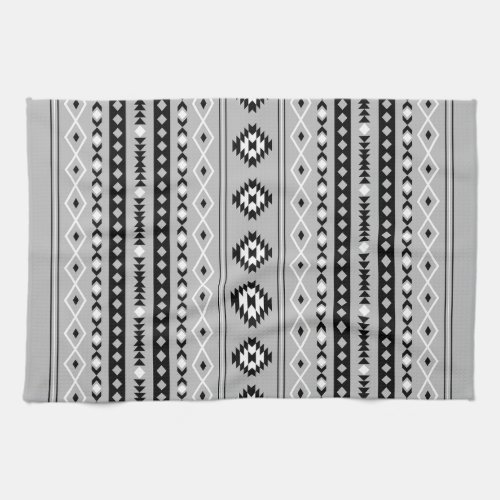 Aztec Black White Grey Mixed Motifs Pattern Kitchen Towel