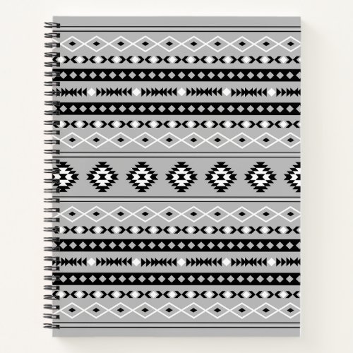 Aztec Black White Grey Mixed Motifs Pattern Notebook