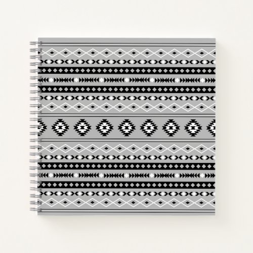 Aztec Black White Grey Mixed Motifs Pattern Notebook