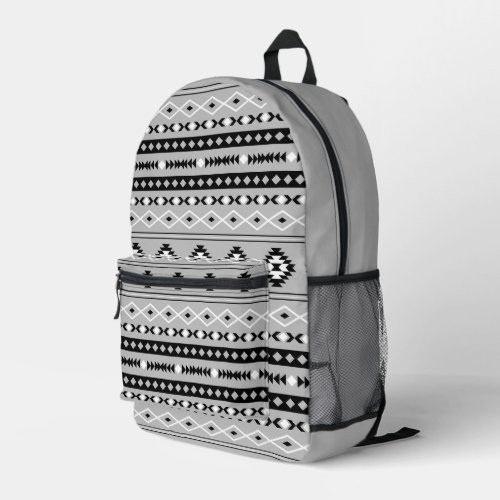 Aztec Black White Grey Mixed Motifs Pattern Printed Backpack