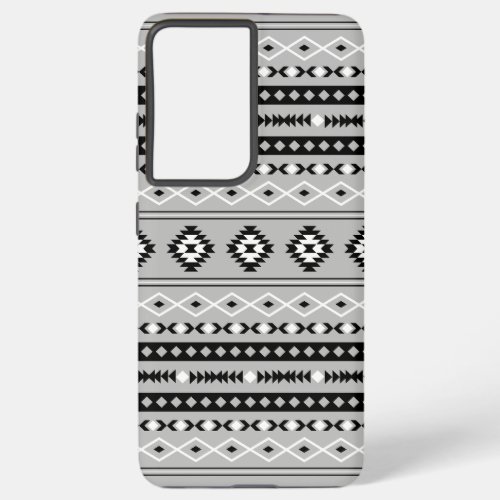 Aztec Black White Grey Mixed Motifs Pattern Samsung Galaxy S21 Ultra Case