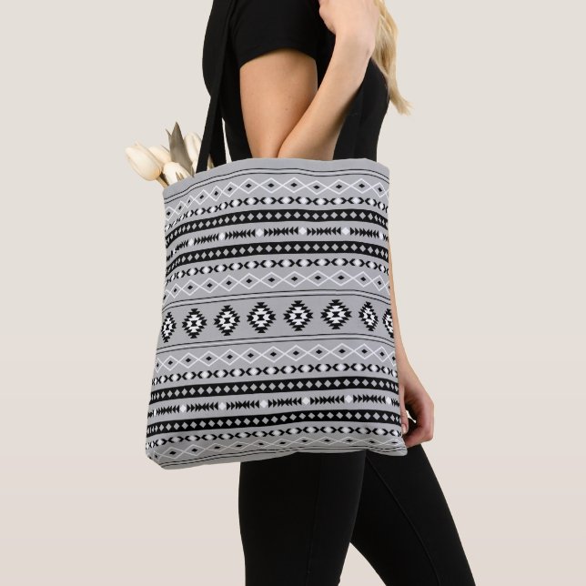 Aztec Black White Grey Mixed Motifs Pattern Tote Bag (Close Up)
