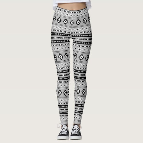 Aztec Black White Grey Mixed Motifs Rpt Pattern Leggings