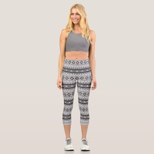 Aztec Black White Grey Mixed Motifs Sml Pattern Capri Leggings