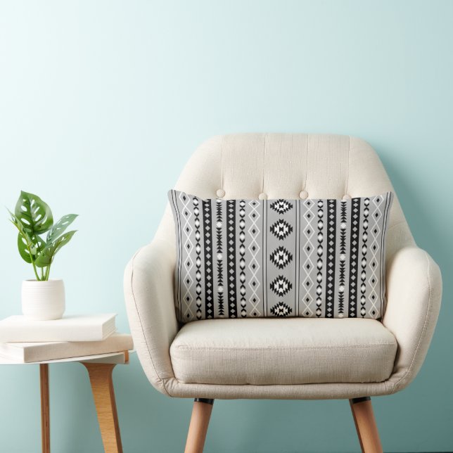 Aztec Black White Grey Mixed Motifs V Pattern Lumbar Pillow (Chair)