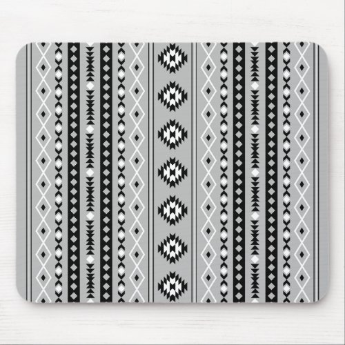 Aztec Black White Grey Mixed Motifs V Pattern Mouse Pad