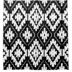 Aztec Black-White: Vintage Ethnic Print. Shower Curtain