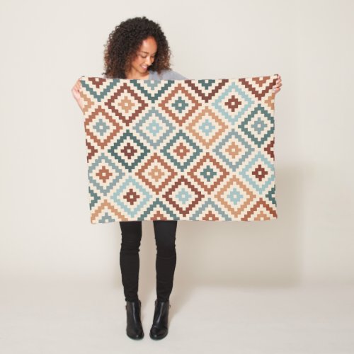 Aztec Block Symbol Big Ptn Teals Crm Terracottas Fleece Blanket