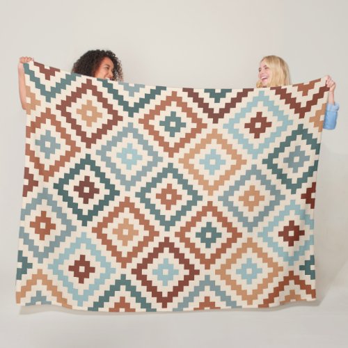 Aztec Block Symbol Big Ptn Teals Crm Terracottas Fleece Blanket