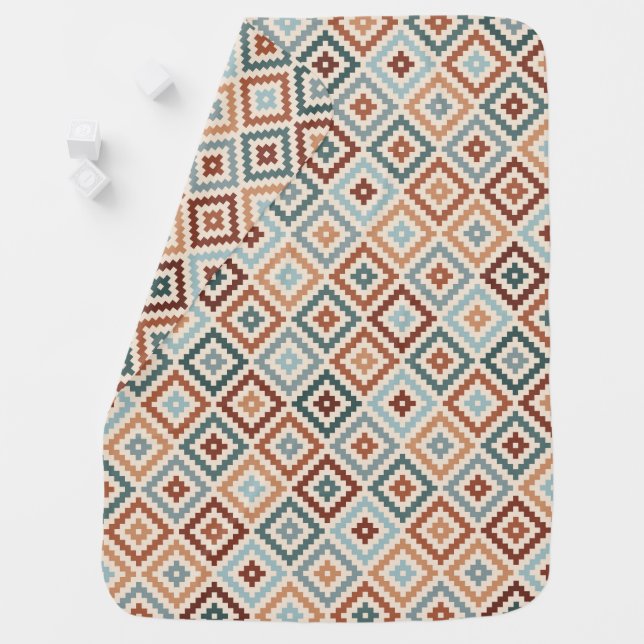 Aztec Block Symbol Rpt Ptn Teals Crm Terracottas Baby Blanket (In Situ)