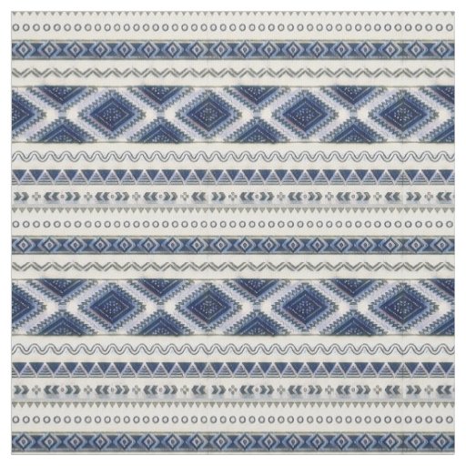 Aztec Blue and White Seamless Premium Fabric