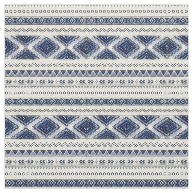 Aztec Blue and White Seamless Premium Fabric (Swatch)