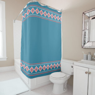 Aztec Blue Coral Diamond Southwestern Shower Curtain