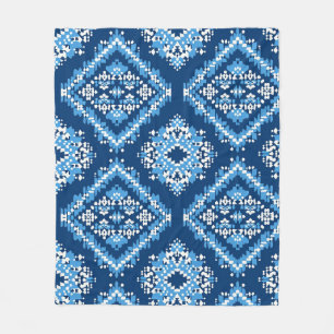 Aztec Blue Knitted Geometric Art Fleece Blanket