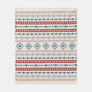 Aztec Blue Red Black Cream Mixed Motifs Pattern Fleece Blanket