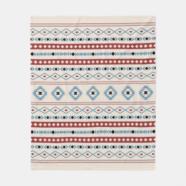 Aztec Blue Red Black Cream Mixed Motifs Pattern Fleece Blanket (Front)