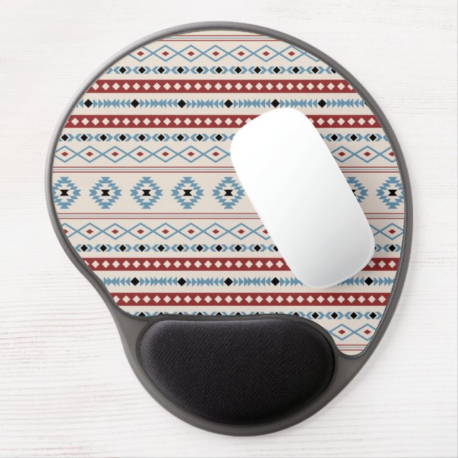 Aztec Blue Red Black Cream Mixed Motifs Pattern Gel Mouse Pad (Left Side)