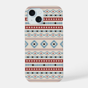 Aztec Blue Red Black Cream Mixed Motifs Pattern iPhone 15 Case