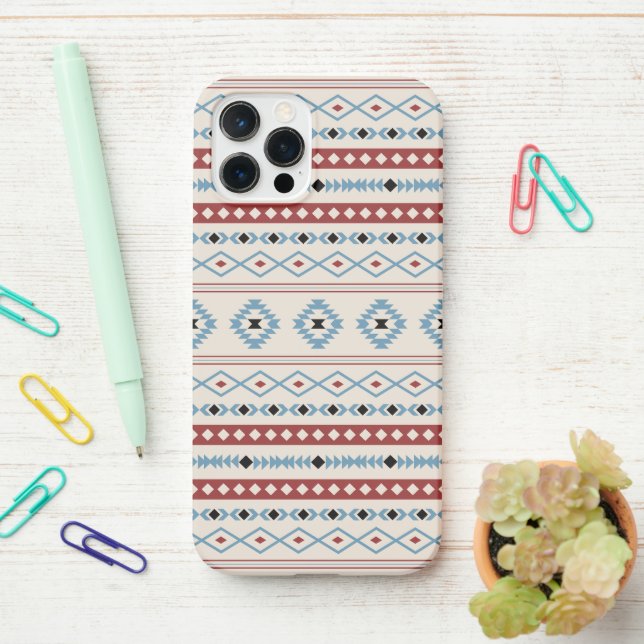 Aztec Blue Red Black Cream Mixed Motifs Pattern iPhone Case (On Desk)