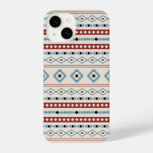 Aztec Blue Red Black Cream Mixed Motifs Pattern iPhone 14 Case