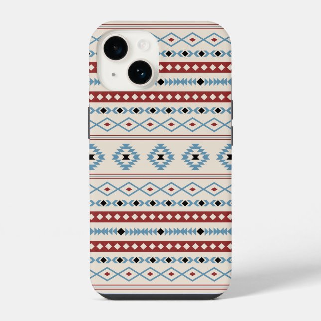 Aztec Blue Red Black Cream Mixed Motifs Pattern iPhone Case (Back)