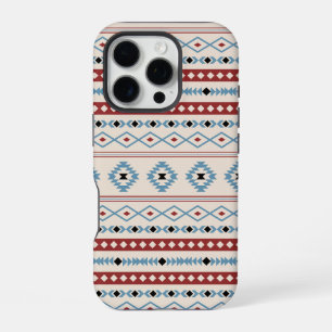 Aztec Blue Red Black Cream Mixed Motifs Pattern iPhone 16 Pro Case