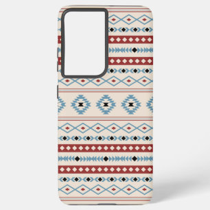 Aztec Blue Red Black Cream Mixed Motifs Pattern Samsung Galaxy S21 Ultra Case