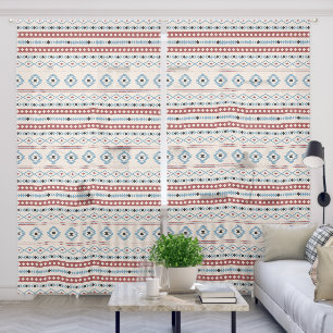 Aztec Blue Red Black Cream Mixed Motifs Pattern Sheer Curtains