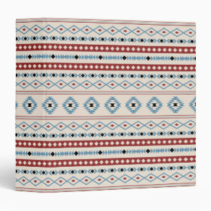 Aztec Blue Red Black Cream Mixed Motifs V Pattern 3 Ring Binder