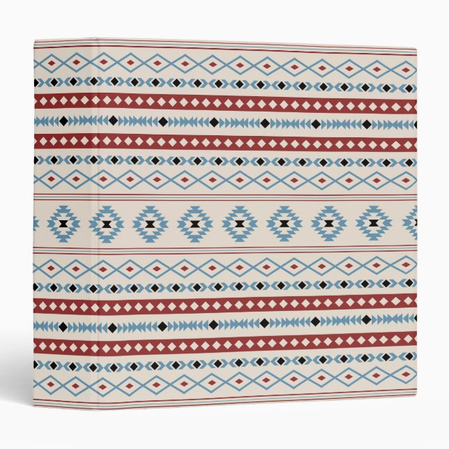 Aztec Blue Red Black Cream Mixed Motifs V Pattern 3 Ring Binder (Front/Spine)