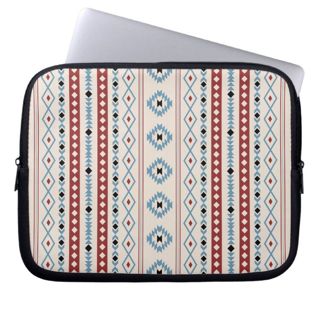 Aztec Blue Red Black Cream Mixed Motifs V Pattern Laptop Sleeve (Front)
