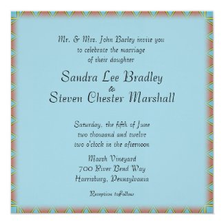 Aztec Blue Wedding Invitation 5.25" Square Invitation Card