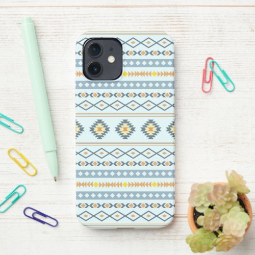 Aztec Blue Yellow Orange Mixed Motifs Pattern iPhone 12 Case