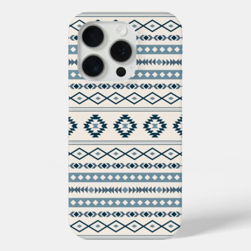 Aztec Blues Cream Mixed Motifs Pattern iPhone 15 Pro Case