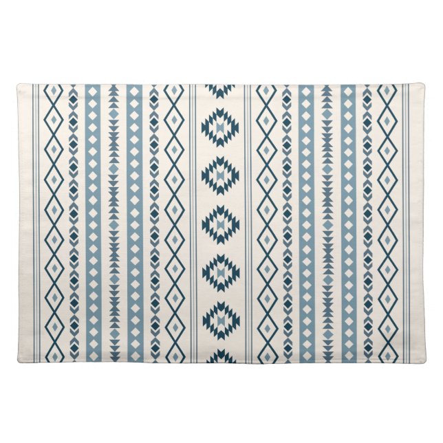 Aztec Blues Cream Mixed Motifs V Pattern Cloth Placemat (Front)