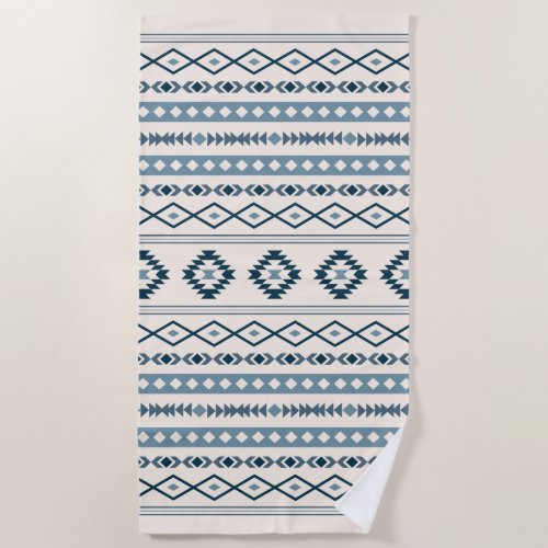 Aztec Blues on Cream Mixed Motifs Pattern Beach Towel