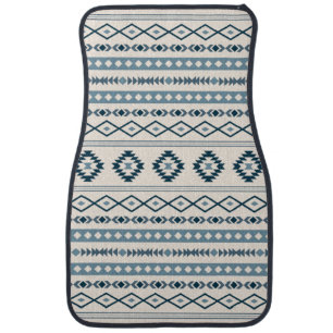 Aztec Blues on Cream Mixed Motifs Pattern Car Floor Mat