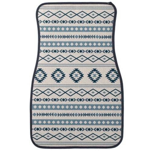 Aztec Blues on Cream Mixed Motifs Pattern Car Floor Mat