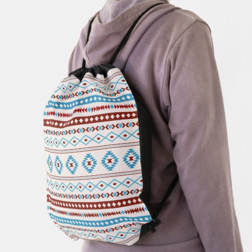 Aztec Blues Red Cream Mixed Motifs Pattern Drawstring Bag