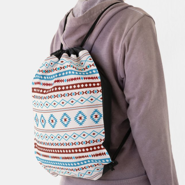 Aztec Blues Red Cream Mixed Motifs Pattern Drawstring Bag (Insitu)