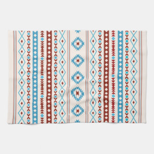 Aztec Blues Red Cream Mixed Motifs Pattern Kitchen Towel