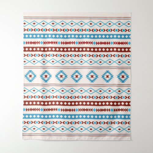 Aztec Blues Red Cream Mixed Motifs Pattern Tapestry