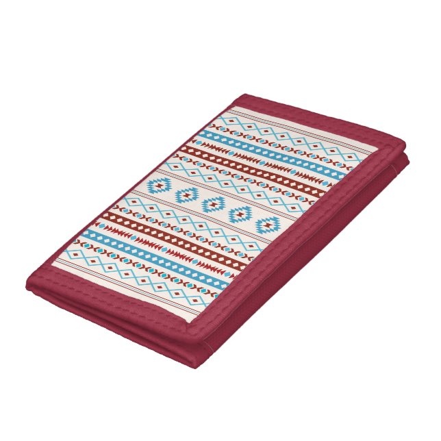 Aztec Blues Red Cream Mixed Motifs V Pattern Trifold Wallet (Bottom)