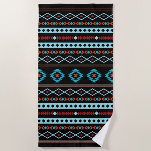 Aztec Blues Reds Black Mixed Motifs Pattern Beach Towel