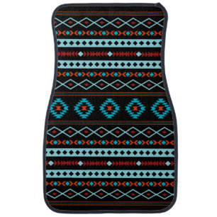 Aztec Blues Reds Black Mixed Motifs Pattern Car Floor Mat