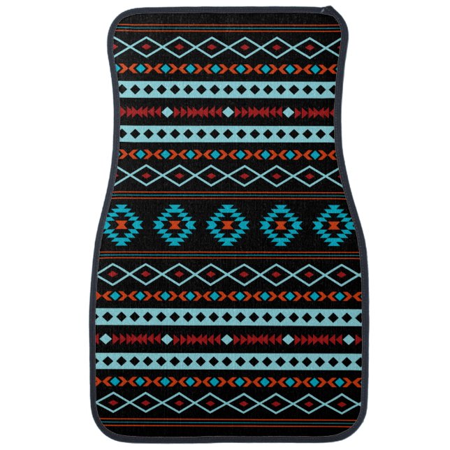 Aztec Blues Reds Black Mixed Motifs Pattern Car Floor Mat (Front)