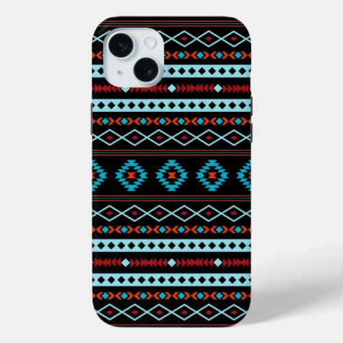 Aztec Blues Reds Black Mixed Motifs Pattern iPhone 15 Plus Case