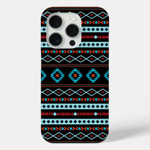 Aztec Blues Reds Black Mixed Motifs Pattern iPhone 15 Pro Case
