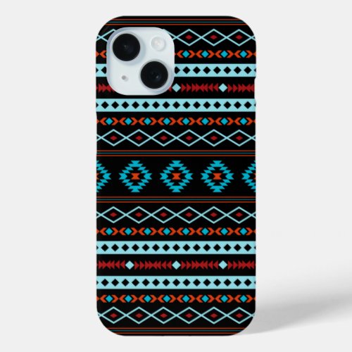 Aztec Blues Reds Black Mixed Motifs Pattern iPhone 15 Case
